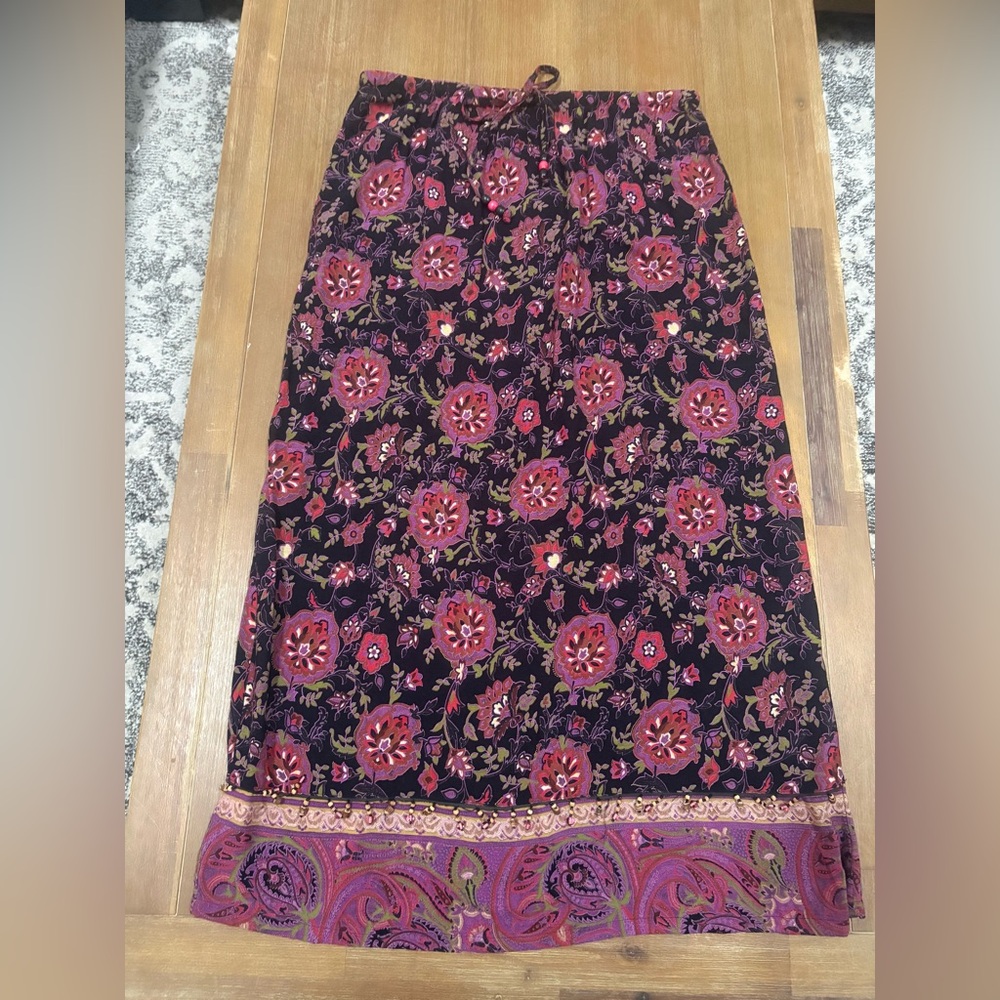 Notations Burgundy and Pink Floral Maxi Skirt
